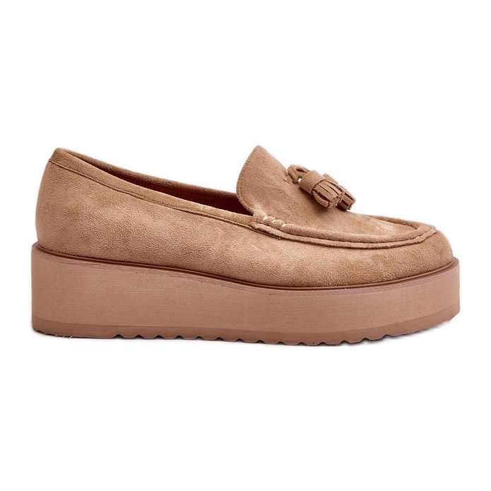 Women's Moccasins On A Platform With Fringes, Brown Mialani
