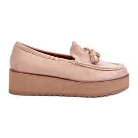 Women's Platform Moccasins With Fringes, Light Beige Mialani