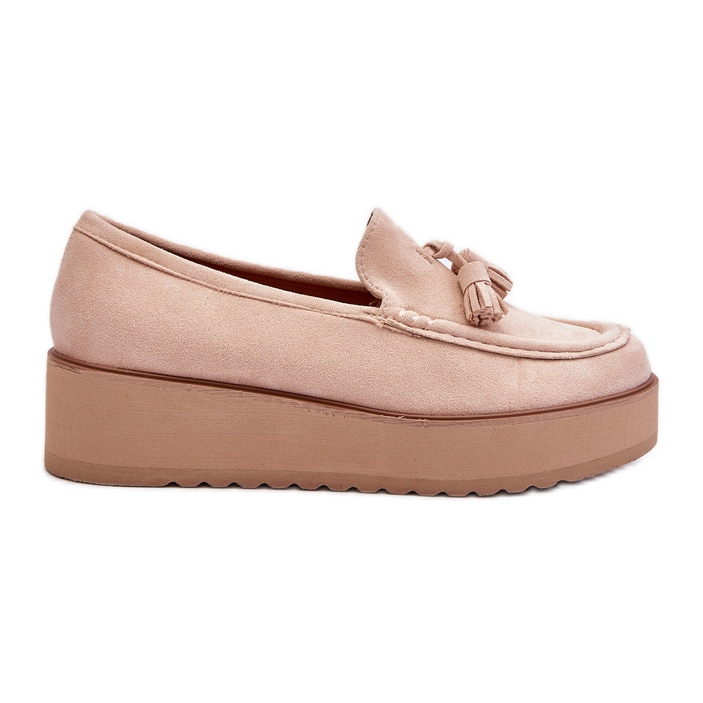 Women's Platform Moccasins With Fringes, Light Beige Mialani