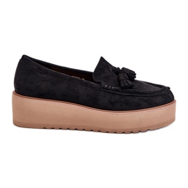 Women's Moccasins On A Platform With Fringes, Black Mialani