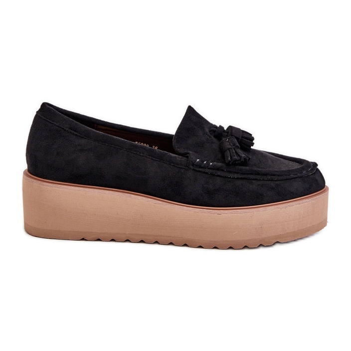 Women's Moccasins On A Platform With Fringes, Black Mialani