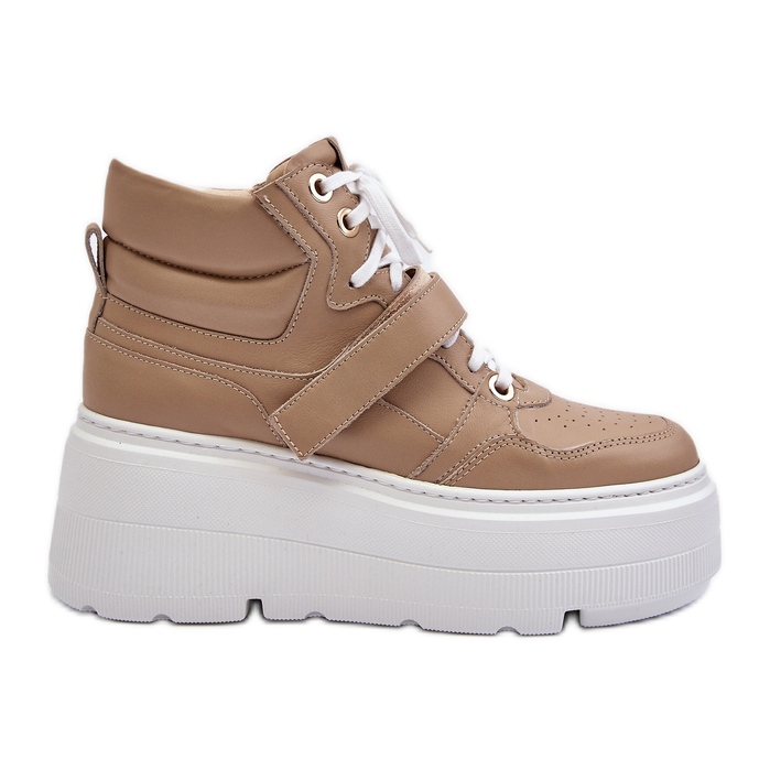 Zazoo 3450 Women's Leather Sneakers, Beige