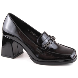 Potocki W WOL215A black patent shoes with a decorative heel Potocki W WOL215A black patent shoes with a decorative heel