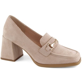 Potocki W WOL217 beige suede shoes with a decorative heel Potocki W WOL217 beige suede shoes with a decorative heel