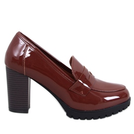 Jeffis Brown patent heel loafers