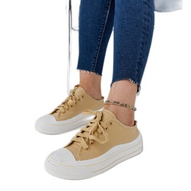 Beige Fiori platform sneakers