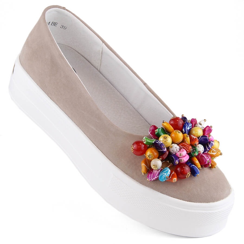 Women's leather suede shoes on the platform with beads, beige Filippo DP6024