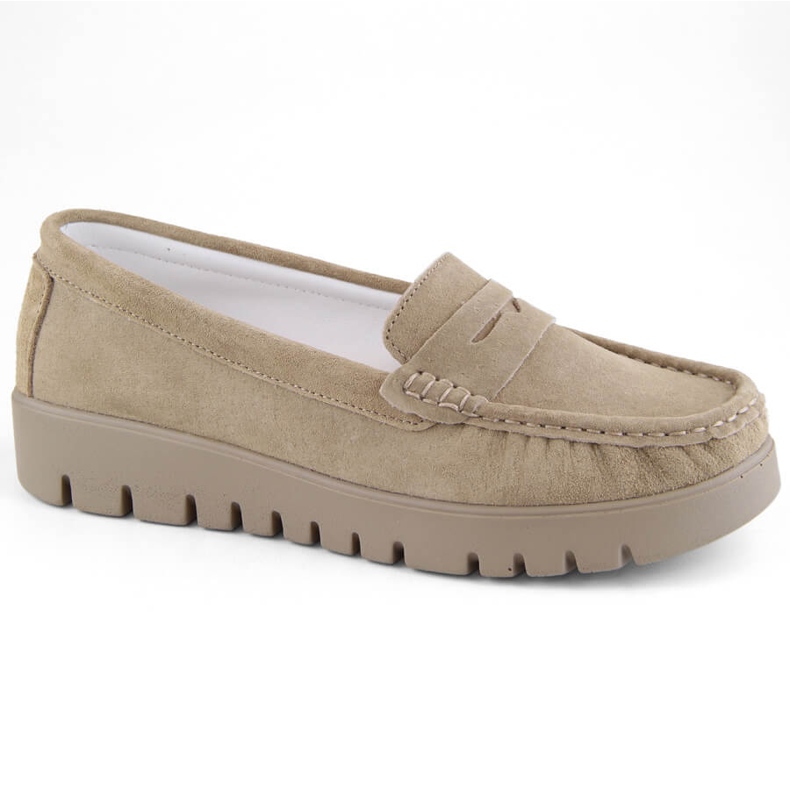 Leather suede shoes women's slip-on moccasins beige Filippo DP6045