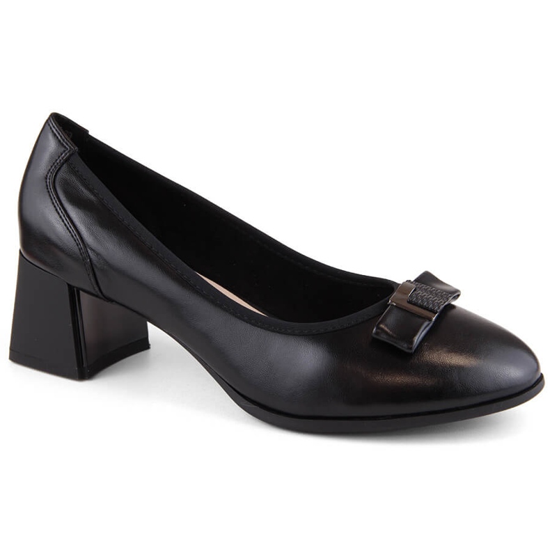 Black leather women's shoes with a decorative heel, Filippo DP6178