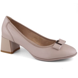 Beige leather women's shoes with a decorative heel, Filippo DP6178
