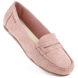 Comfortable women's suede moccasins, pink Big Star NN274928