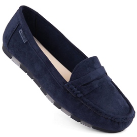Comfortable women's suede moccasins, navy blue Big Star NN274931