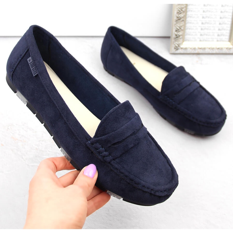 Comfortable women's suede moccasins, navy blue Big Star NN274931 Comfortable women's suede moccasins, navy blue Big Star NN274931