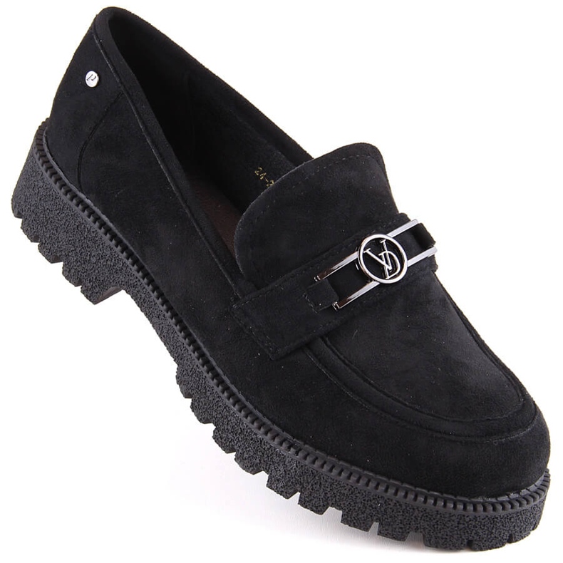 Suede women's shoes, black moccasins Potocki YQ21047