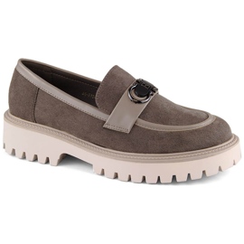 Suede women's shoes, moccasins with high heels and platform, brown Potocki YQ21342 Suede women's shoes, moccasins with high heels and platform, brown Potocki YQ21342