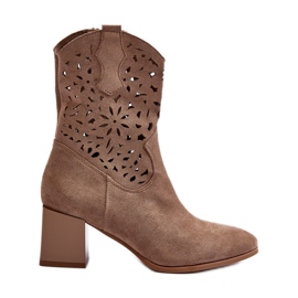 Jezzi Suede Ankle Boots With An Openwork Upper On A Block, Dark Beige Irvelame