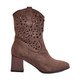 Jezzi Suede Ankle Boots With An Openwork Upper On A Block, Brown Irvelame Jezzi Suede Ankle Boots With An Openwork Upper On A Block, Brown Irvelame
