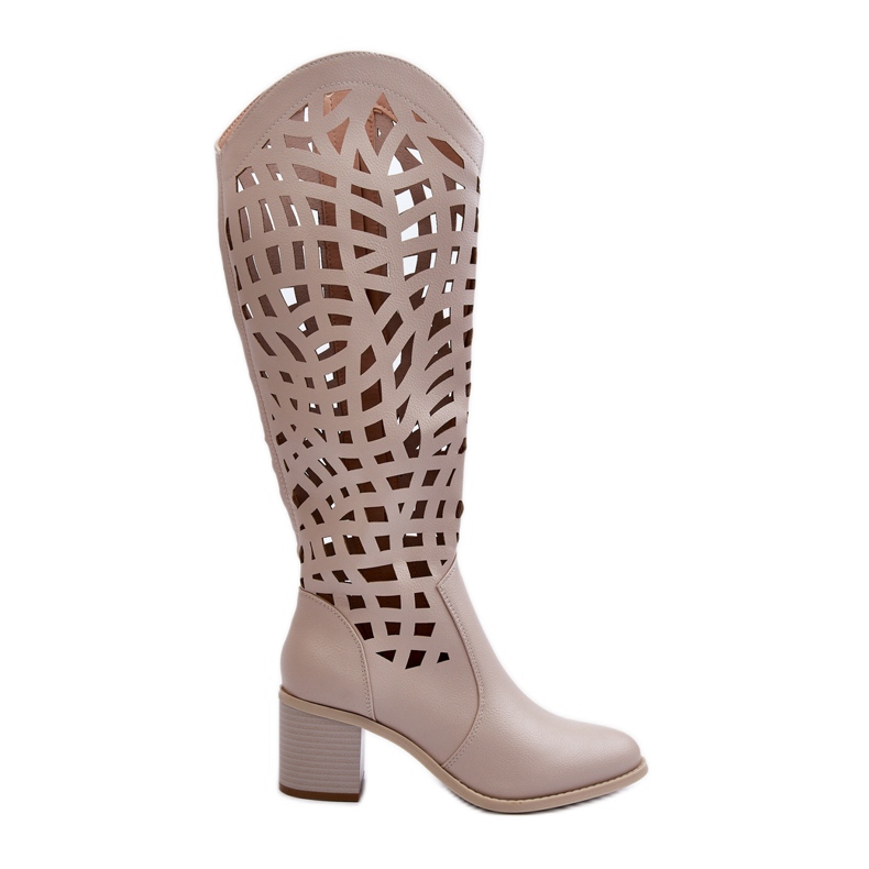 Beige Openwork High Heel Boots Pinkema