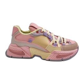 Women's Sneakers With a Thick Sole, Pink and Yellow Peonema Women's Sneakers With a Thick Sole, Pink and Yellow Peonema