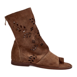 Zazoo 3437 Women's Suede Sandals With Camel Zipper Upper brown