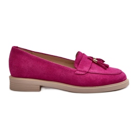 Zazoo 3420 Women's Suede Moccasins with a Fuskja Flat Heel pink