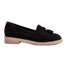 Zazoo 3420 Women's Suede Loafers with Flat Heels, Black