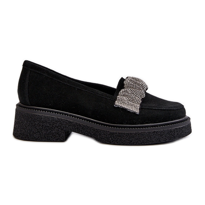 Zazoo 3419 Women's Suede Moccasins With a Decorative Strap, Black