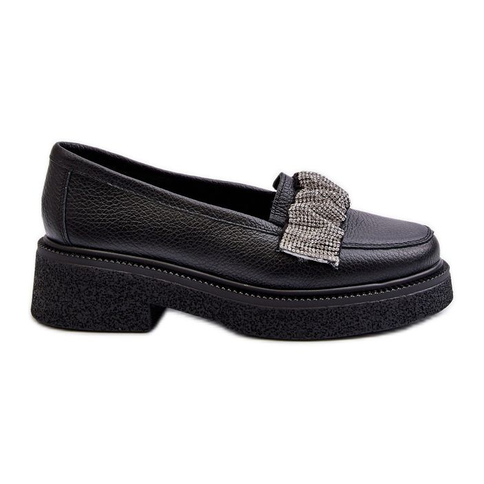 Zazoo 3419 Women's Leather Moccasins With a Decorative Strap, Black