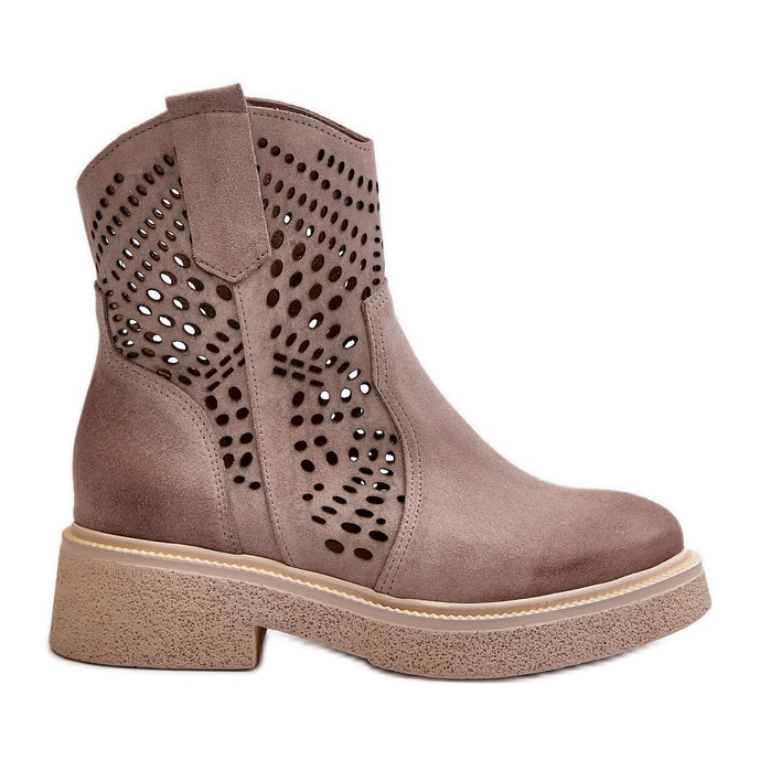 Zazoo 3470 Suede Women's Boots On Flat Heels Openwork Cappuccino beige