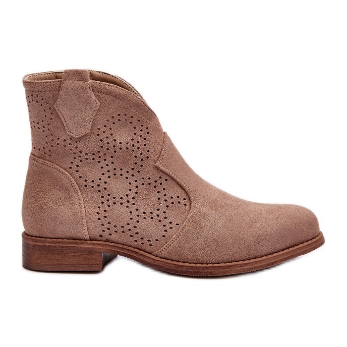 Women's Openwork Boots On Flat Heels Beige S.Barski HY66-151