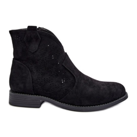 Women's Openwork Boots on a Flat Heel Black S.Barski HY66-151
