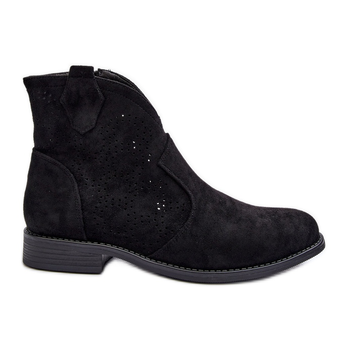 Women's Openwork Boots on a Flat Heel Black S.Barski HY66-151