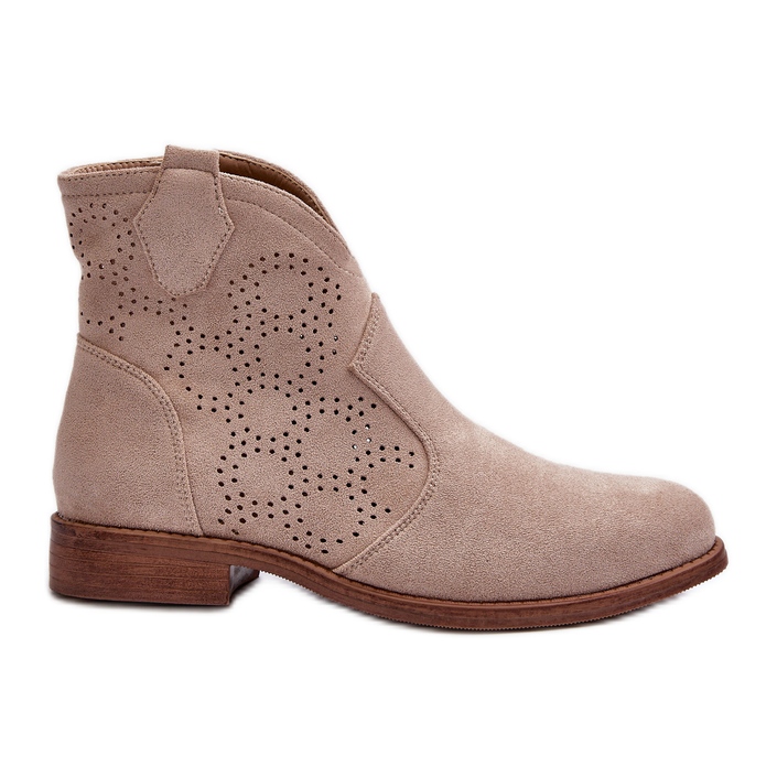 Women's Openwork Boots on a Flat Heel, Light Beige S.Barski HY66-151