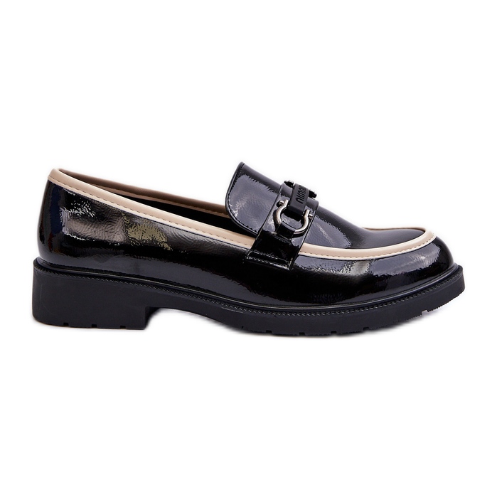 Women's Patent Leather Shoes Moccasins S.Barski HY336A Black
