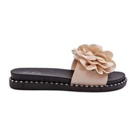 Women's Flip-Flops Decorated with Flowers, Beige Cellanen