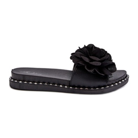 Women's Flip-Flops Decorated with Flowers Black Cellanen