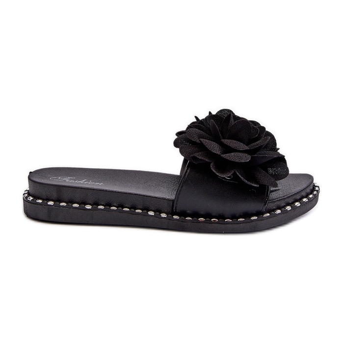 Women's Flip-Flops Decorated with Flowers Black Cellanen