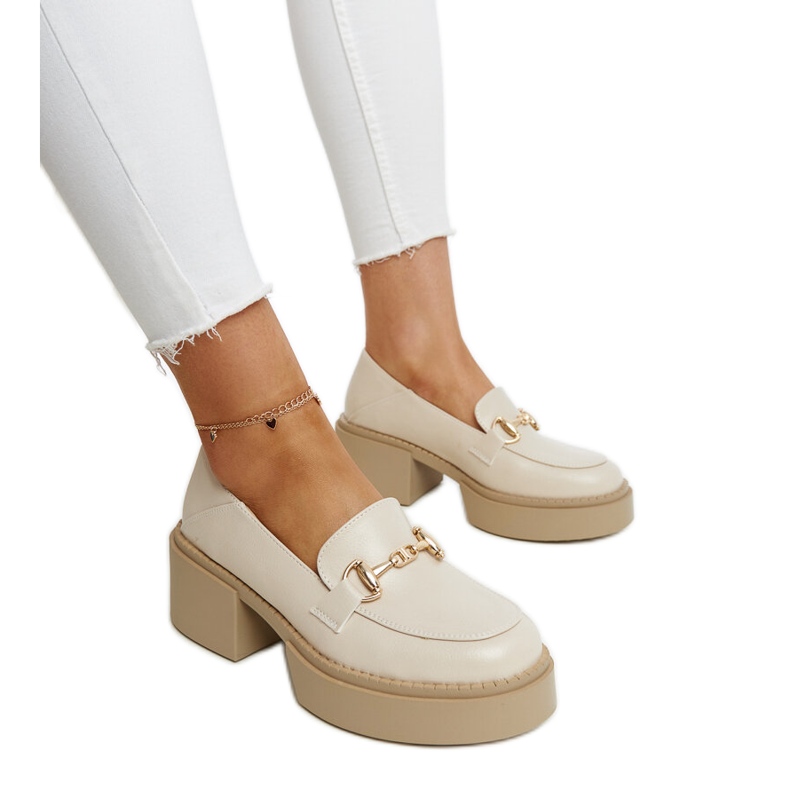 Beige eco-leather high-heeled shoes by Vinceza