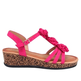 Fisken Fuchsia flower wedge sandals pink