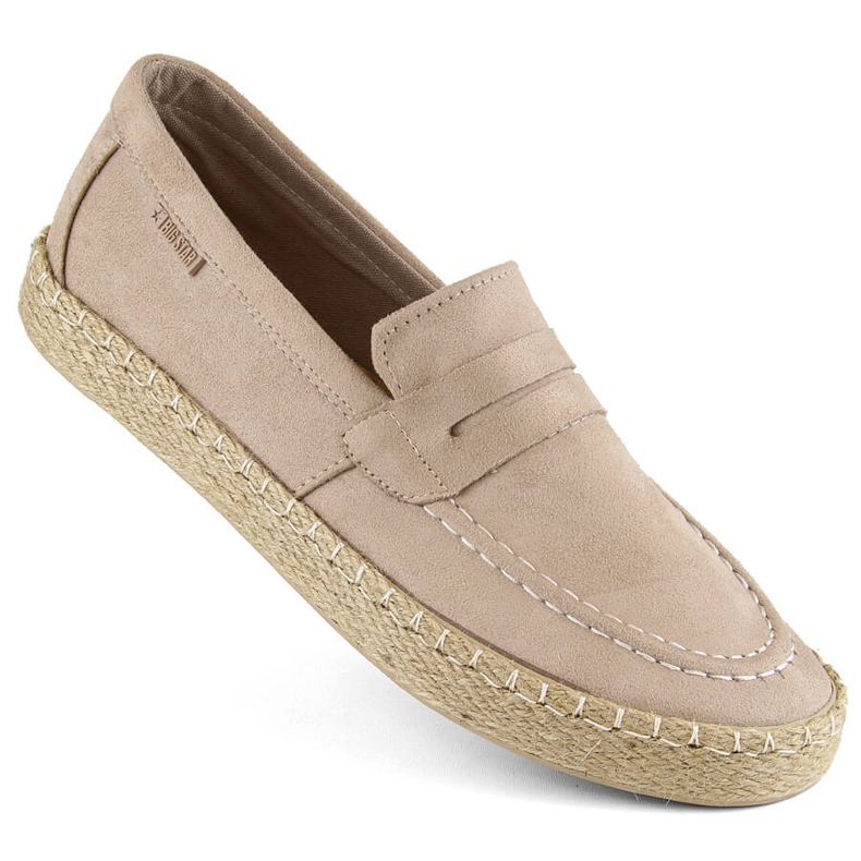 Men's shoes, slip-on espadrilles moccasins, beige Big Star NN174049