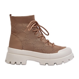 Women's Sock Slip-On Boots Brown Solime Women's Sock Slip-On Boots Brown Solime