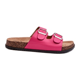 Crochet women's flip flops with golden buckles fuchsia pink