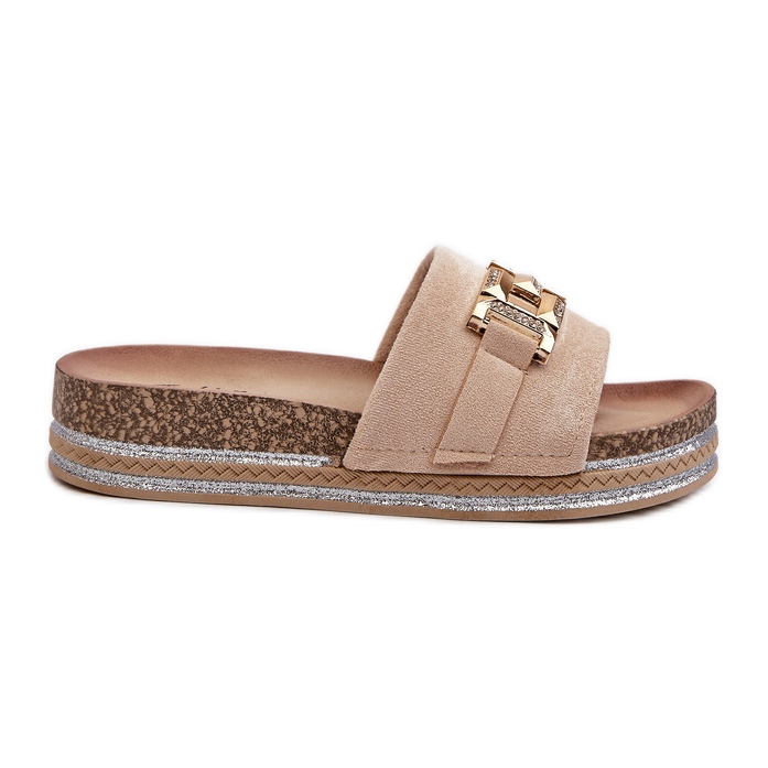 Women's Platform Flip-Flops With Decoration, Beige Vapireta