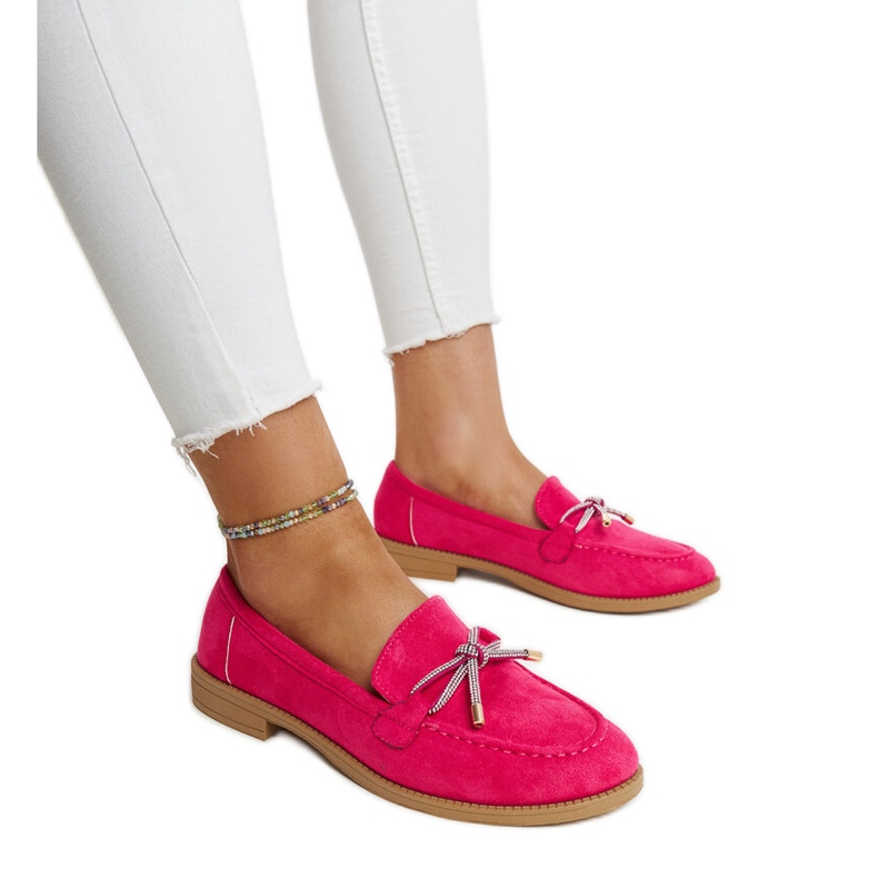 Dark pink moccasins with a decorative bow by Endike