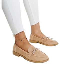 Beige moccasins with a decorative bow by Endike
