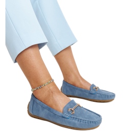 Blue moccasins with a decorative buckle by Adila