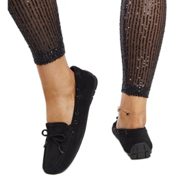 Hayam black moccasins with a bow