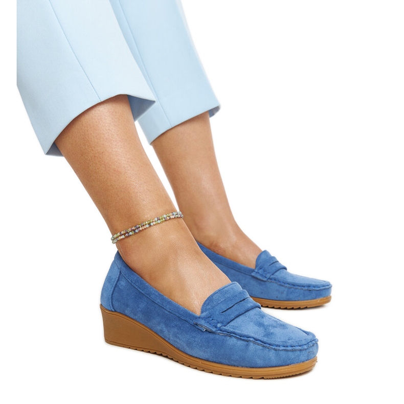 Sakena blue suede wedge loafers