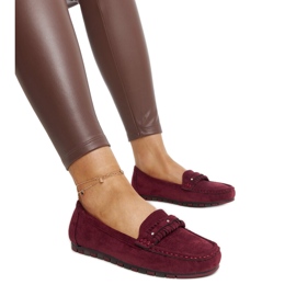 Burgundy moccasins with a decorative strap from Widaad red