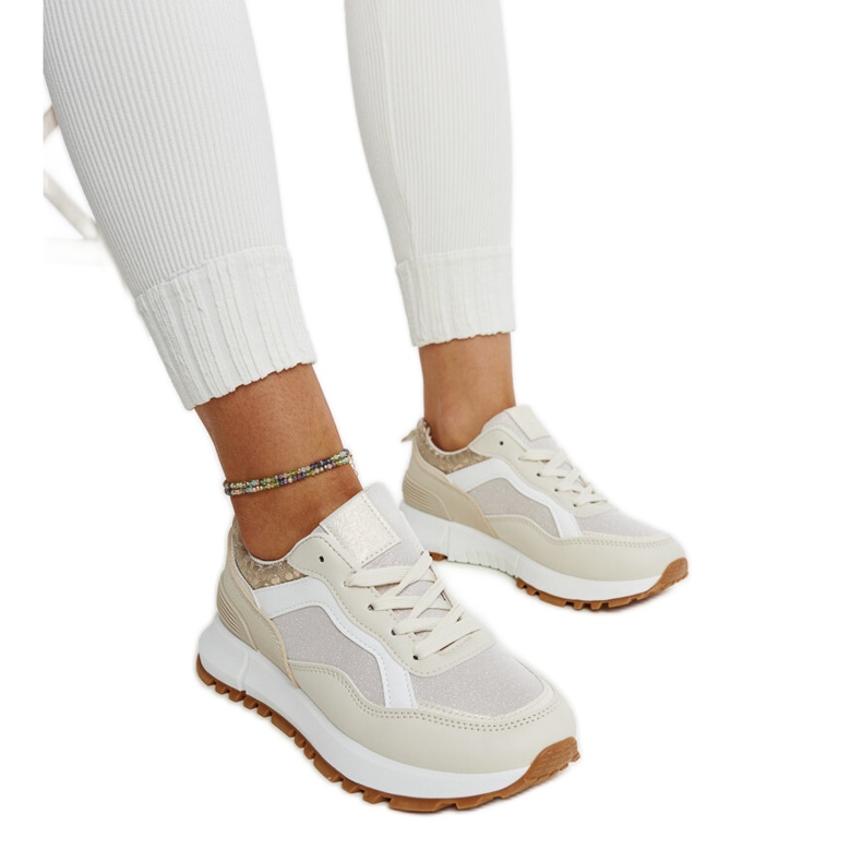 Beige platform sneakers with Evelia glitter